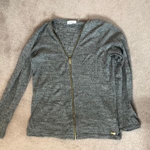Heather Gray Cardigan w/ Gold Zipper